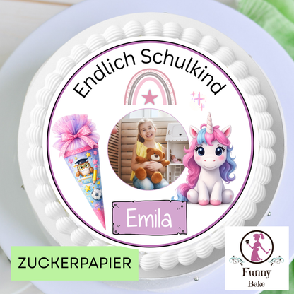 Tortenaufleger Einschulung Einhorn – personalisiert