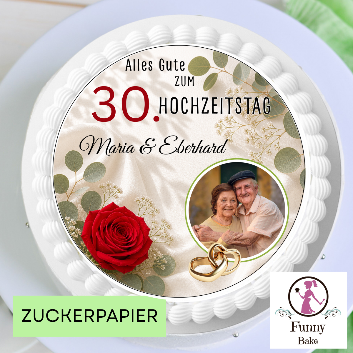 Tortenaufleger Hochzeitstag – personalisiert mit Name & Zahl und Foto