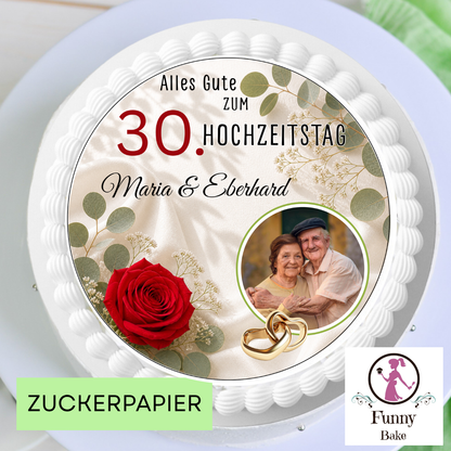 Tortenaufleger Hochzeitstag – personalisiert mit Name & Zahl und Foto