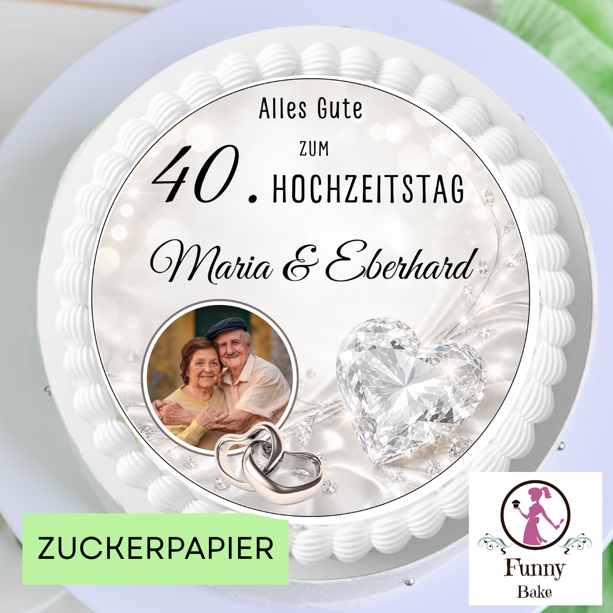 Tortenaufleger Hochzeitstag personalisiert mit Foto, Namen & Wunschzahl