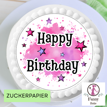 Tortenaufleger Happy Birthday Pink – Girls, Teens & Frauen, essbar 20 cm