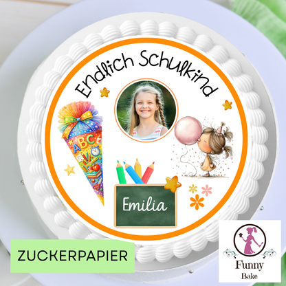 Tortenaufleger  Endlich Schulkind für Mädchen mit Bild