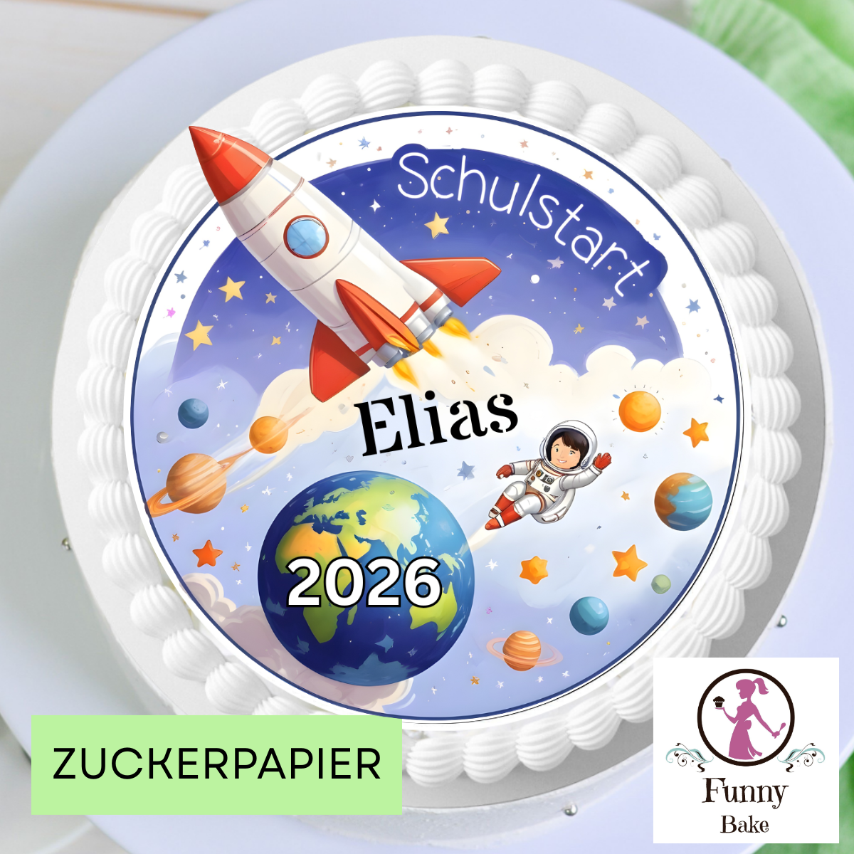 Tortenaufleger Einschulung Weltraum Rakete