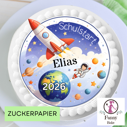 Tortenaufleger Einschulung Weltraum Rakete