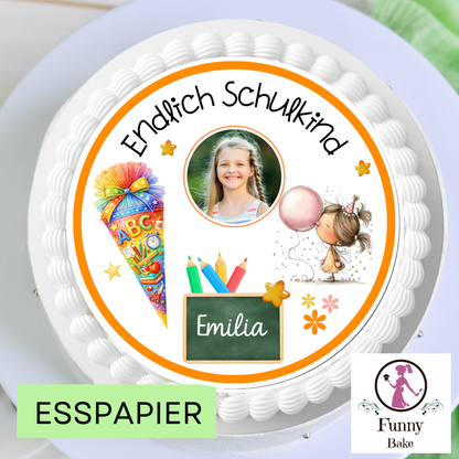 Tortenaufleger  Endlich Schulkind für Mädchen mit Bild