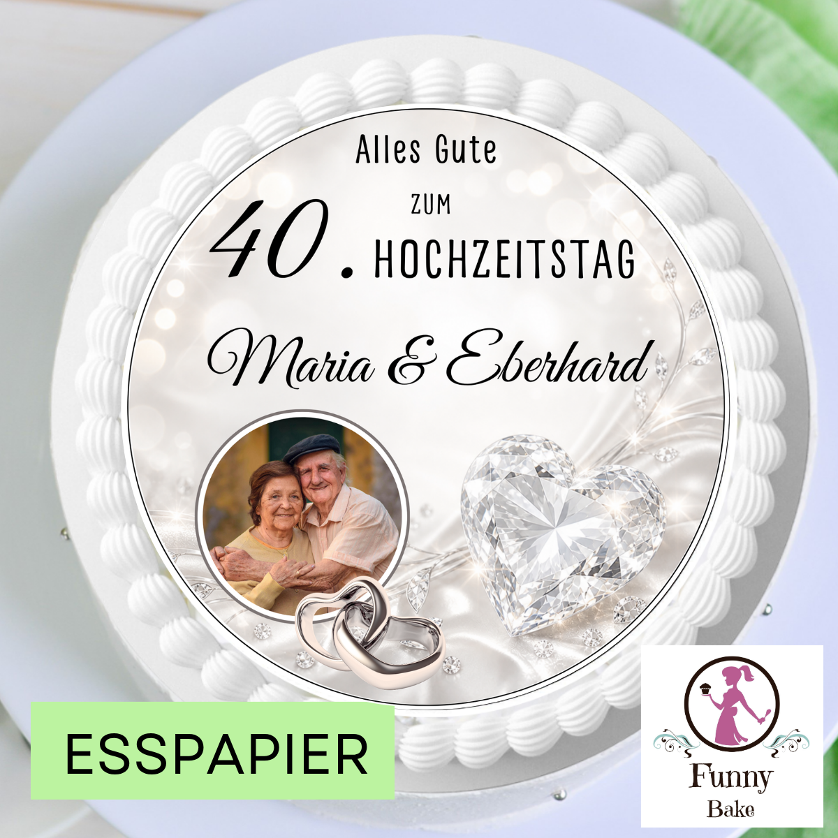Tortenaufleger Hochzeitstag personalisiert mit Foto, Namen & Wunschzahl