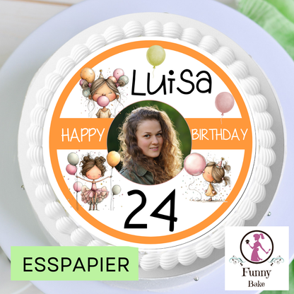 Tortenaufleger Geburtstag personalisiert mit Foto, Name & Zahl