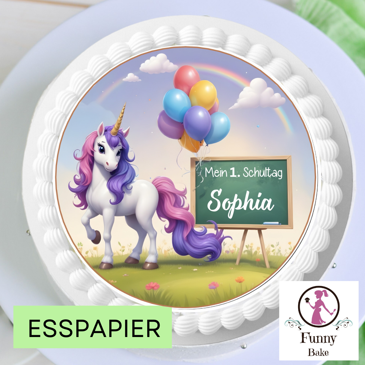 Tortenaufleger Einhorn Einschulung