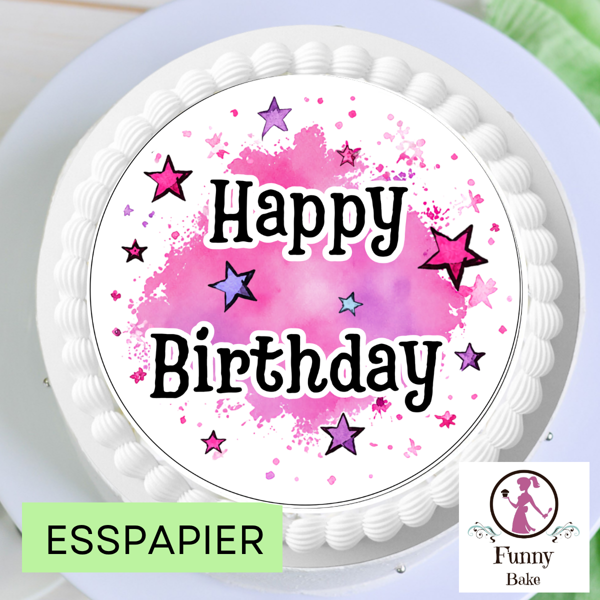 Tortenaufleger Happy Birthday Pink – Girls, Teens & Frauen, essbar 20 cm