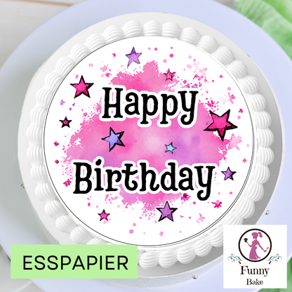 Tortenaufleger Happy Birthday Pink – Girls, Teens & Frauen, essbar 20 cm