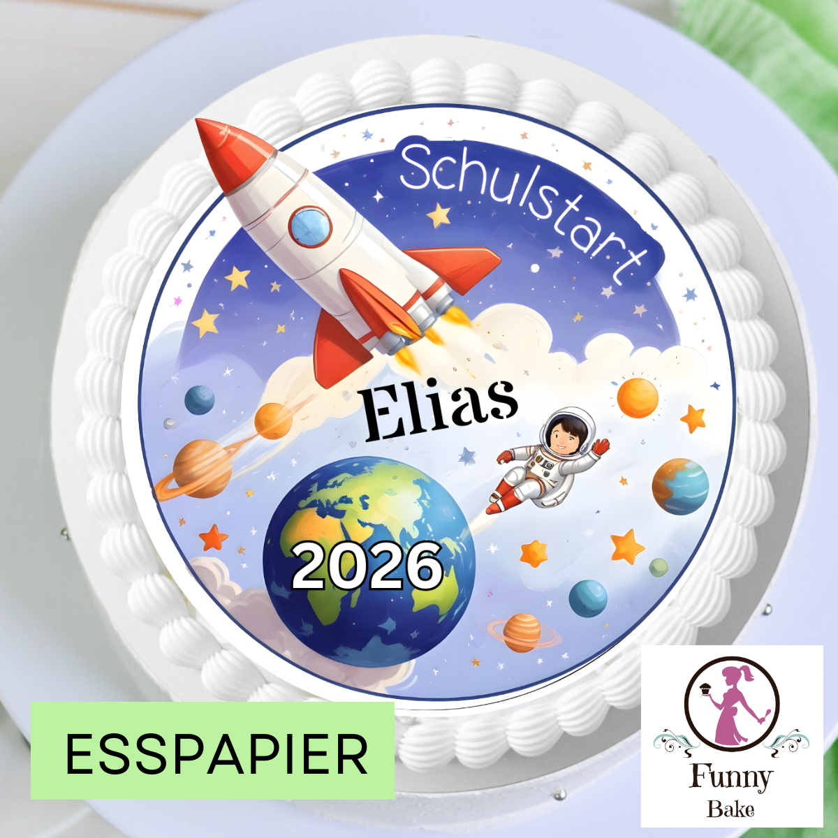 Tortenaufleger Einschulung Weltraum Rakete