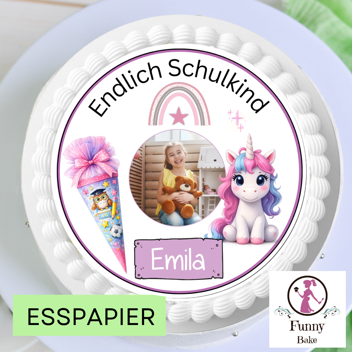 Tortenaufleger Einschulung Einhorn – personalisiert