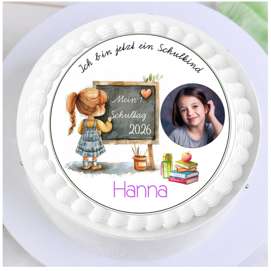 Tortenaufleger Einschulung Mädchen mit Bild & Name