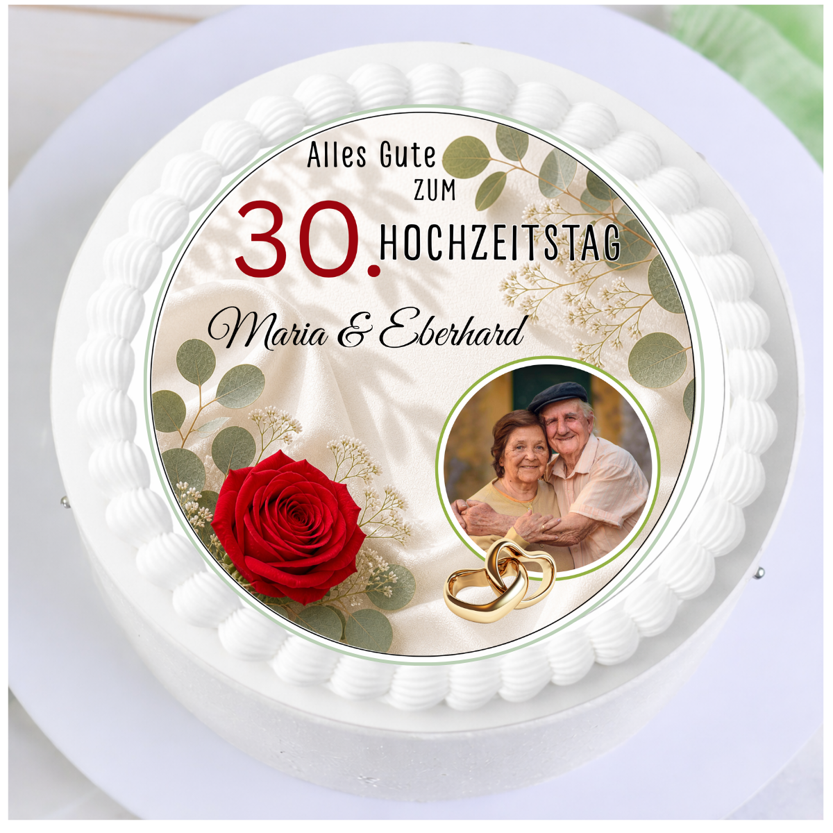 Tortenaufleger Hochzeitstag – personalisiert mit Name & Zahl und Foto