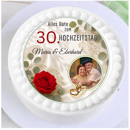 Tortenaufleger Hochzeitstag – personalisiert mit Name & Zahl und Foto