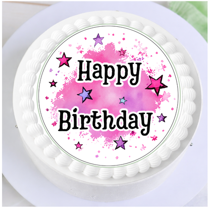 Tortenaufleger Happy Birthday Pink – Girls, Teens & Frauen, essbar 20 cm