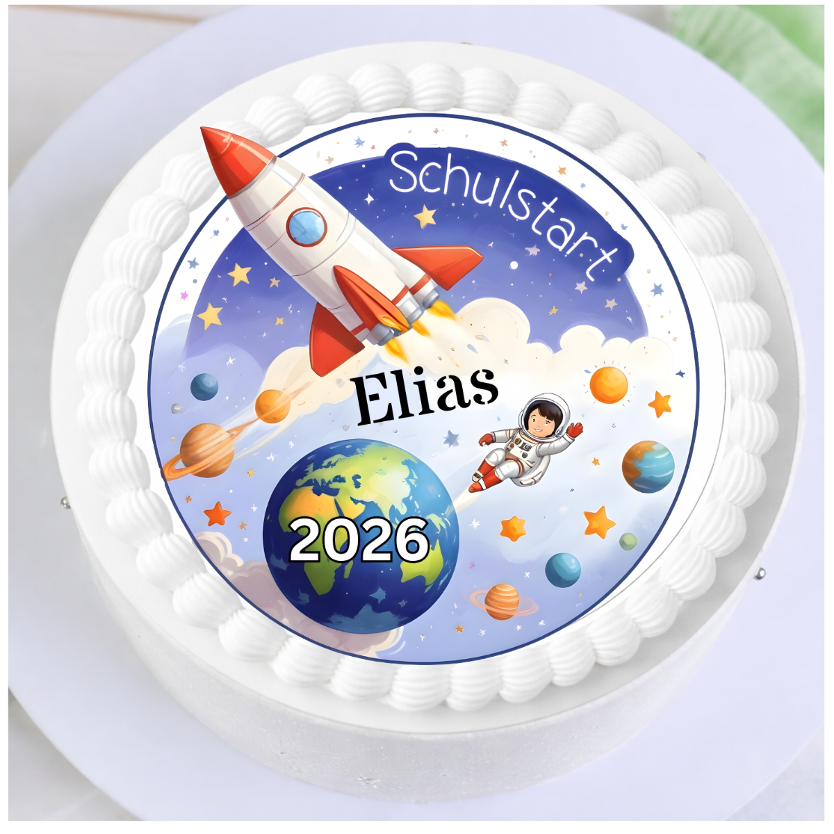 Tortenaufleger Einschulung Weltraum Rakete