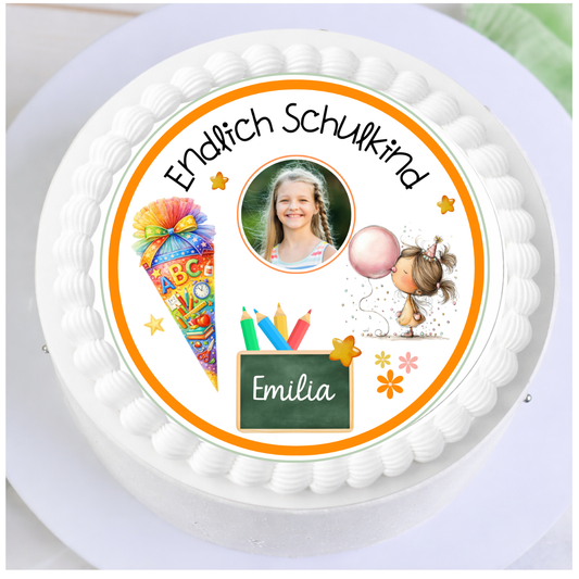 Tortenaufleger  Endlich Schulkind für Mädchen mit Bild