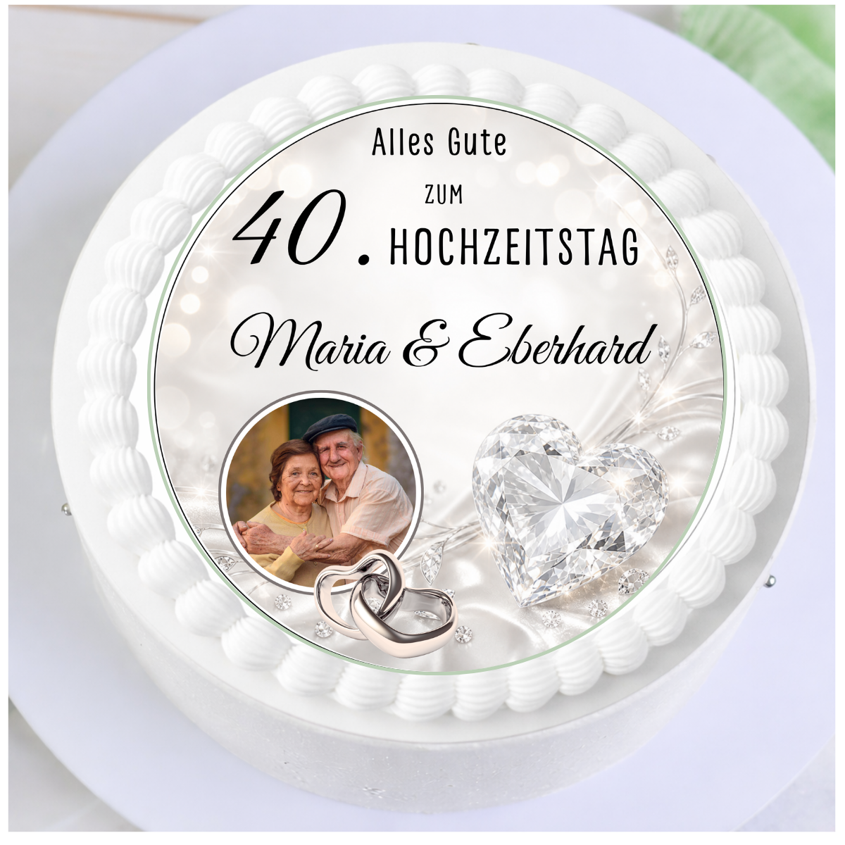 Tortenaufleger Hochzeitstag personalisiert mit Foto, Namen & Wunschzahl