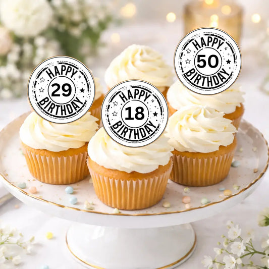 Muffinaufleger Happy Birthday mit Zahl – 24 Stück Funny Bake