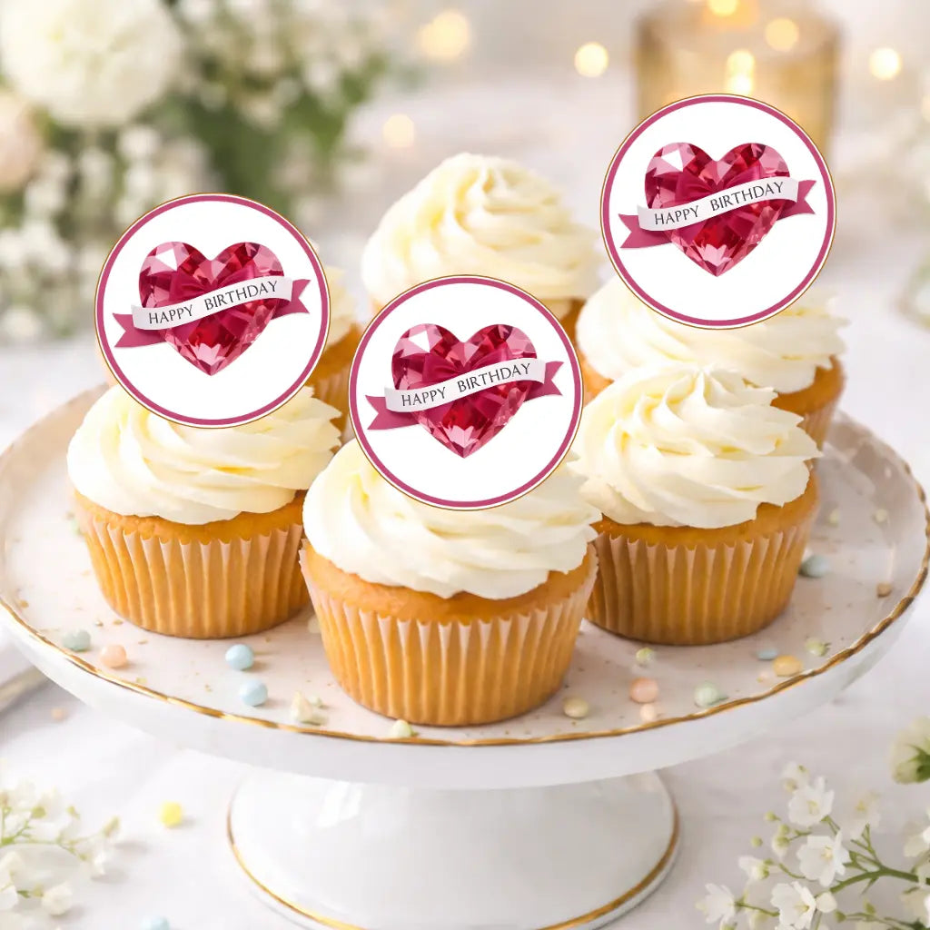 Muffinaufleger Happy Birthday mit Herz – 24 Stück Funnybake