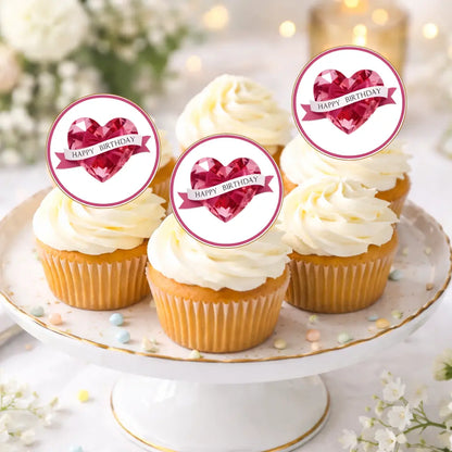 Muffinaufleger Happy Birthday mit Herz – 24 Stück Funnybake