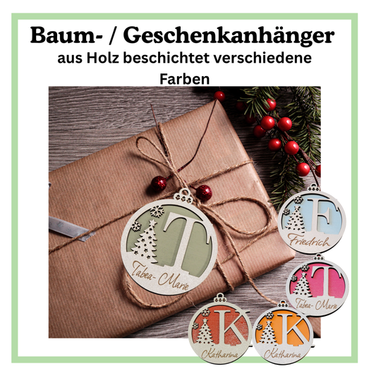 Holzanhänger mit Monogramm und Namensgravur, personalisierter Weihnachtsanhänger 2 Holzschichten  5 Farben Geschenkanhänger oder Christbaumschmuck 