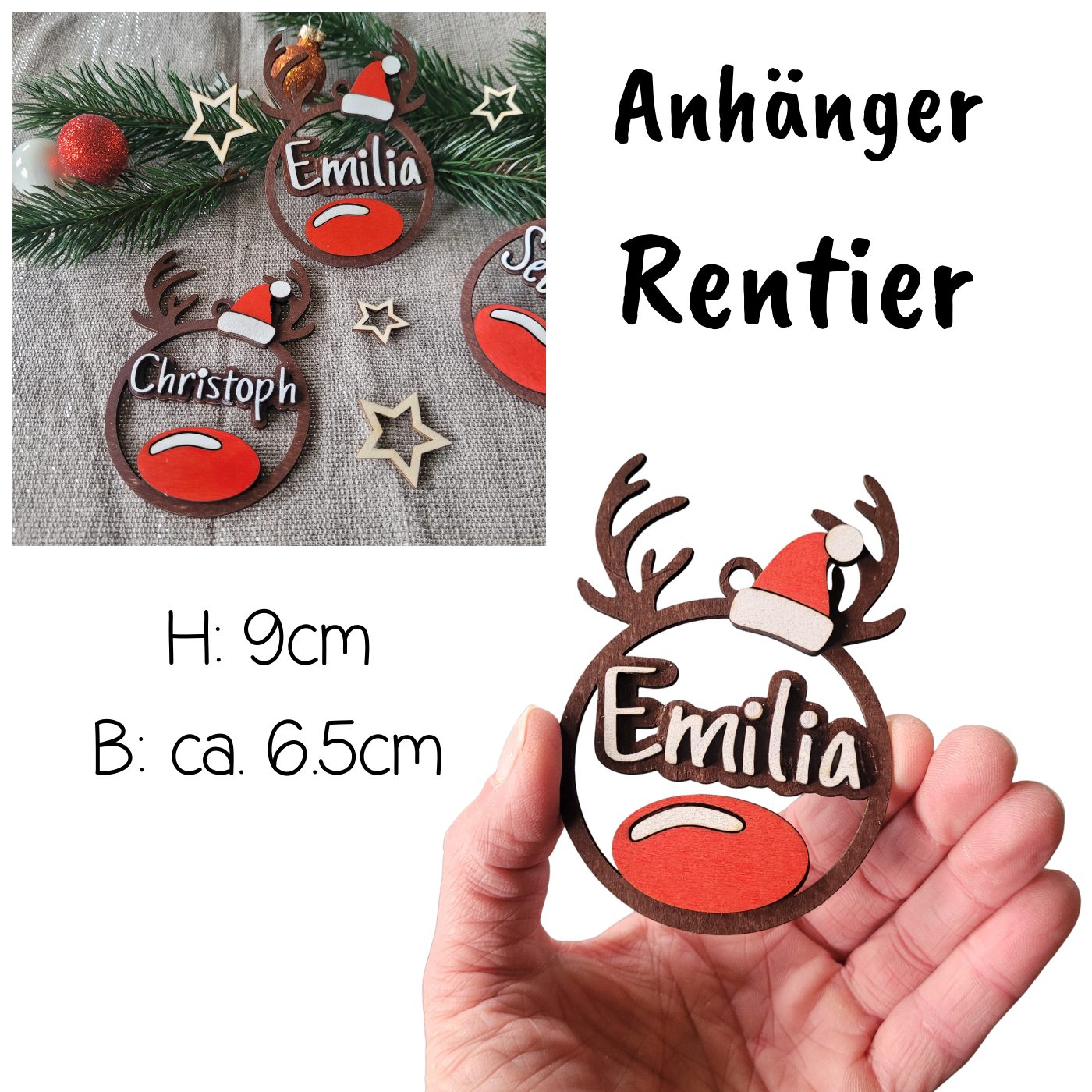Anhänger Rentier mit Name