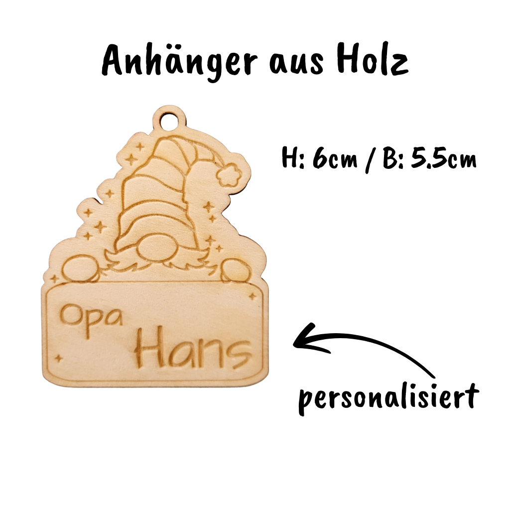 Personalisierter Holzanhänger Weihnachten – Wichtel mit Namensgravur