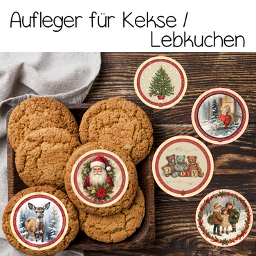 essbare romantische lebkuchen keksaufleger weihnachtsmann braun rot töne alte zeichnungen 
rund zum verzieren von keksen