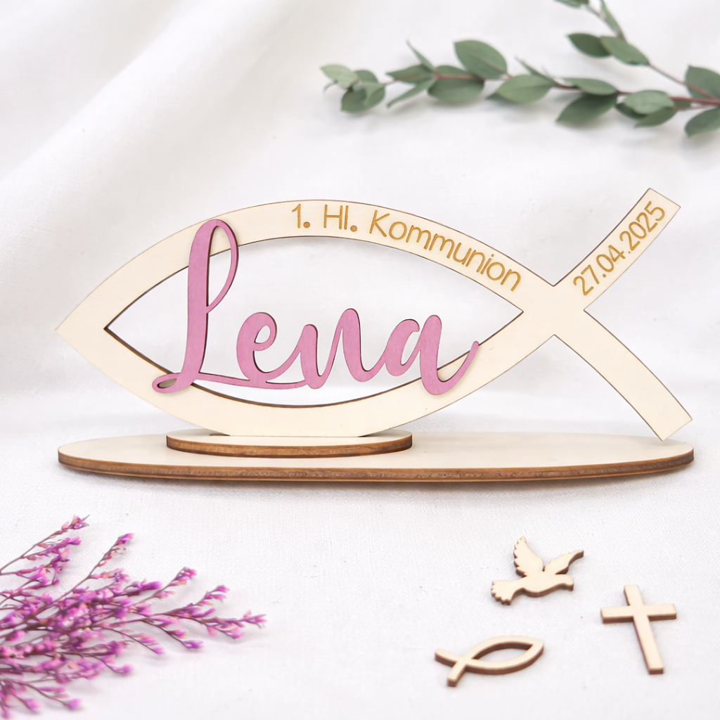 Aufsteller fisch mit name personalisiert zur Kommunion
