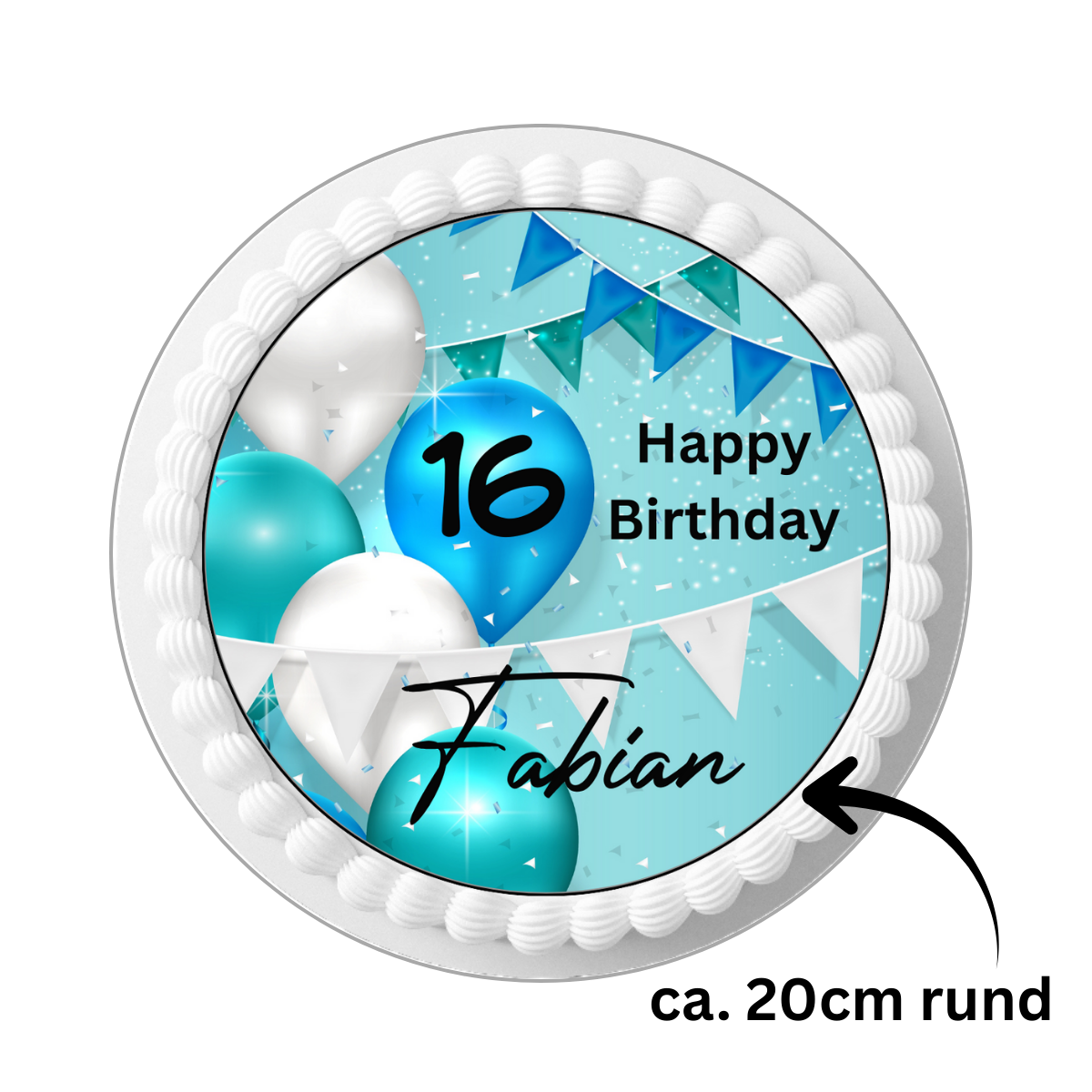 Tortenaufleger Happy Birthday Ballon -blau - Funny Bake