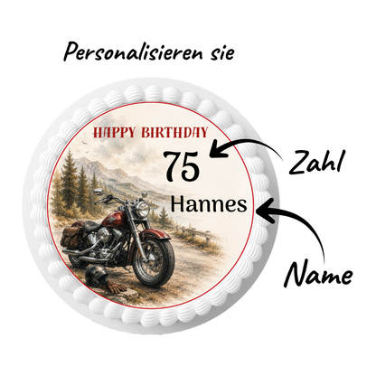 Tortenaufleger Happy Birthday Biker & Motorradliebhaber – personalisiert