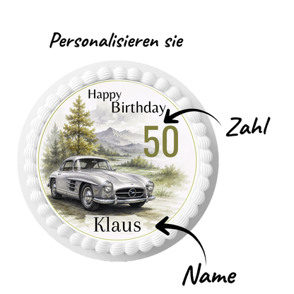 Tortenaufleger Happy Birthday Oldtimer & Autofan – personalisiert