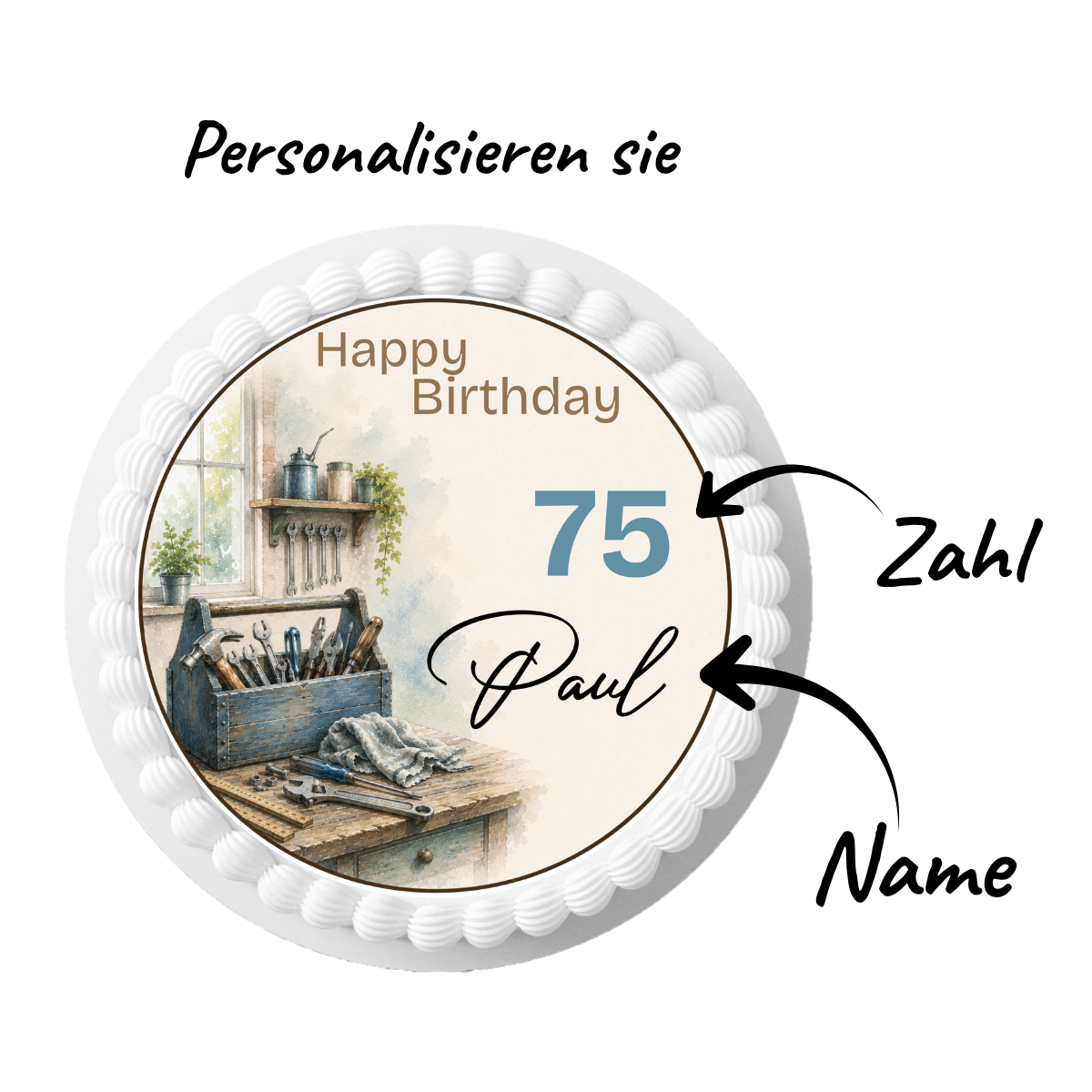 Tortenaufleger Happy Birthday Bastler & Heimwerker – personalisiert