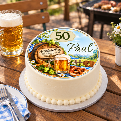 Tortenaufleger Bierfass für Mann mit Name und Zahl
