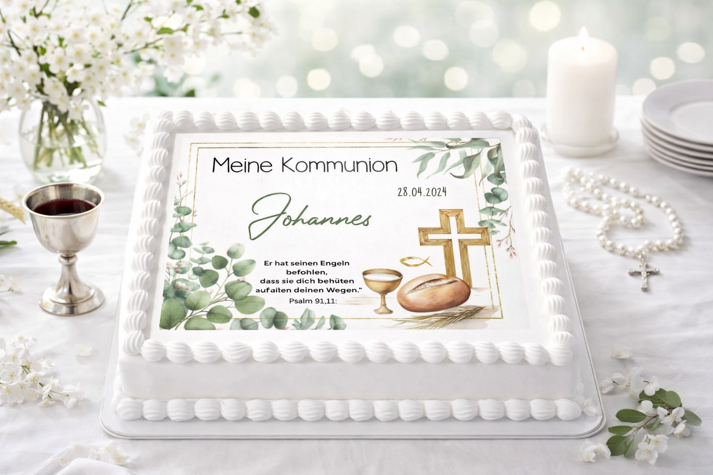 Tortenaufleger Meine Kommunion mit Name,Datum und eigenem Vers