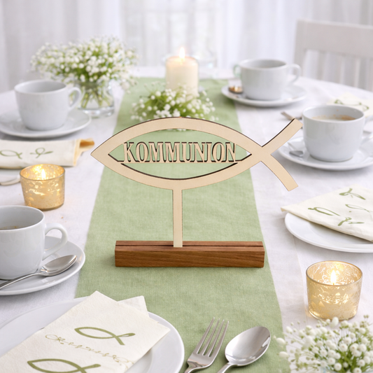 Tischaufsteller Kommunion Fisch – Tischdeko aus Holz