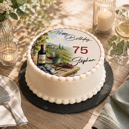 Tortenaufleger Happy Birthday Mann – Wein & Weinberg, personalisiert, essbar