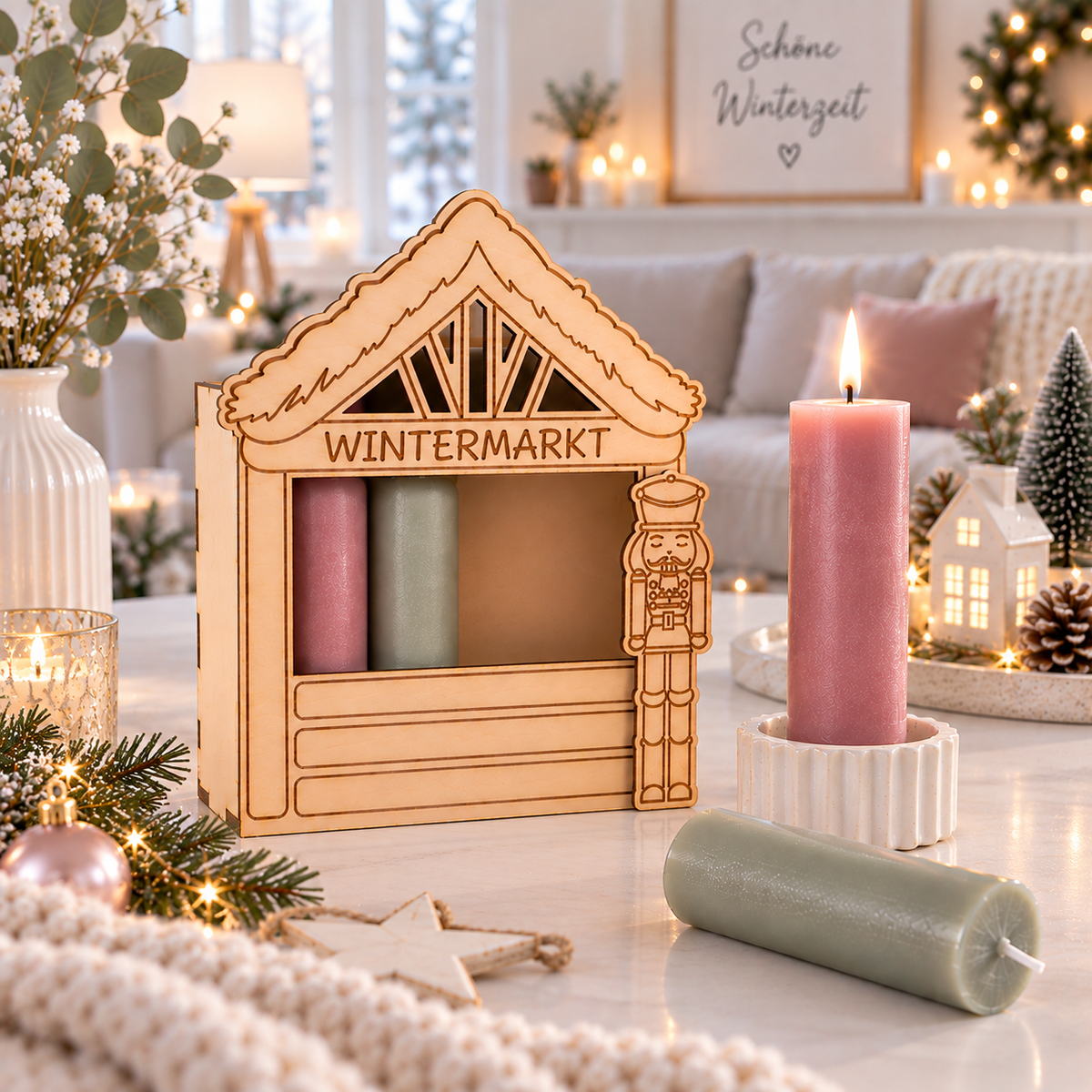 Wintermarkt Geschenkverpackung aus Holz Geldgeschenk