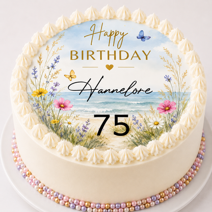 Tortenaufleger Blumen Frau Geburtstag – personalisierbar mit Name & Zahl