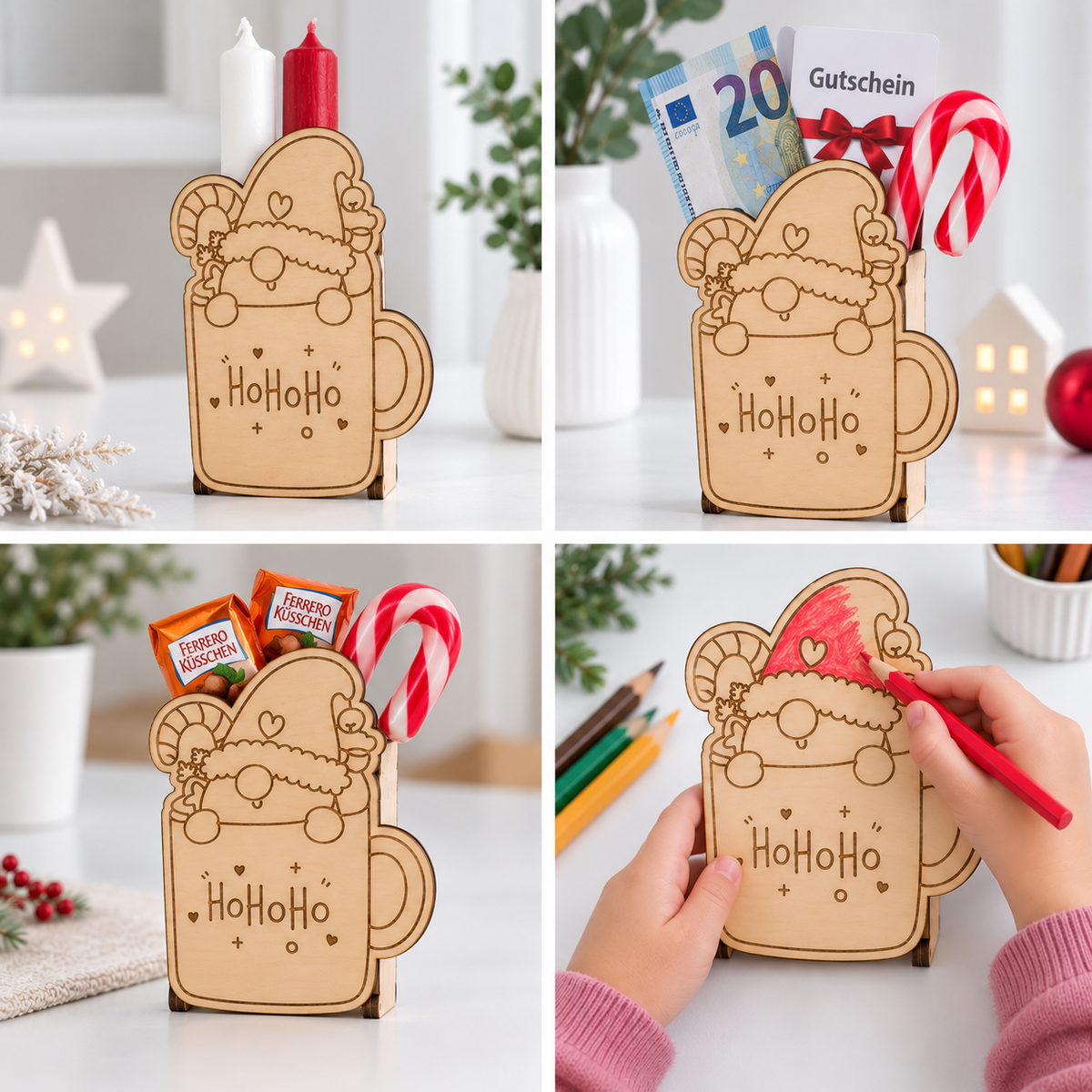 Wichtel in Tasse – Geschenkverpackung aus Holz