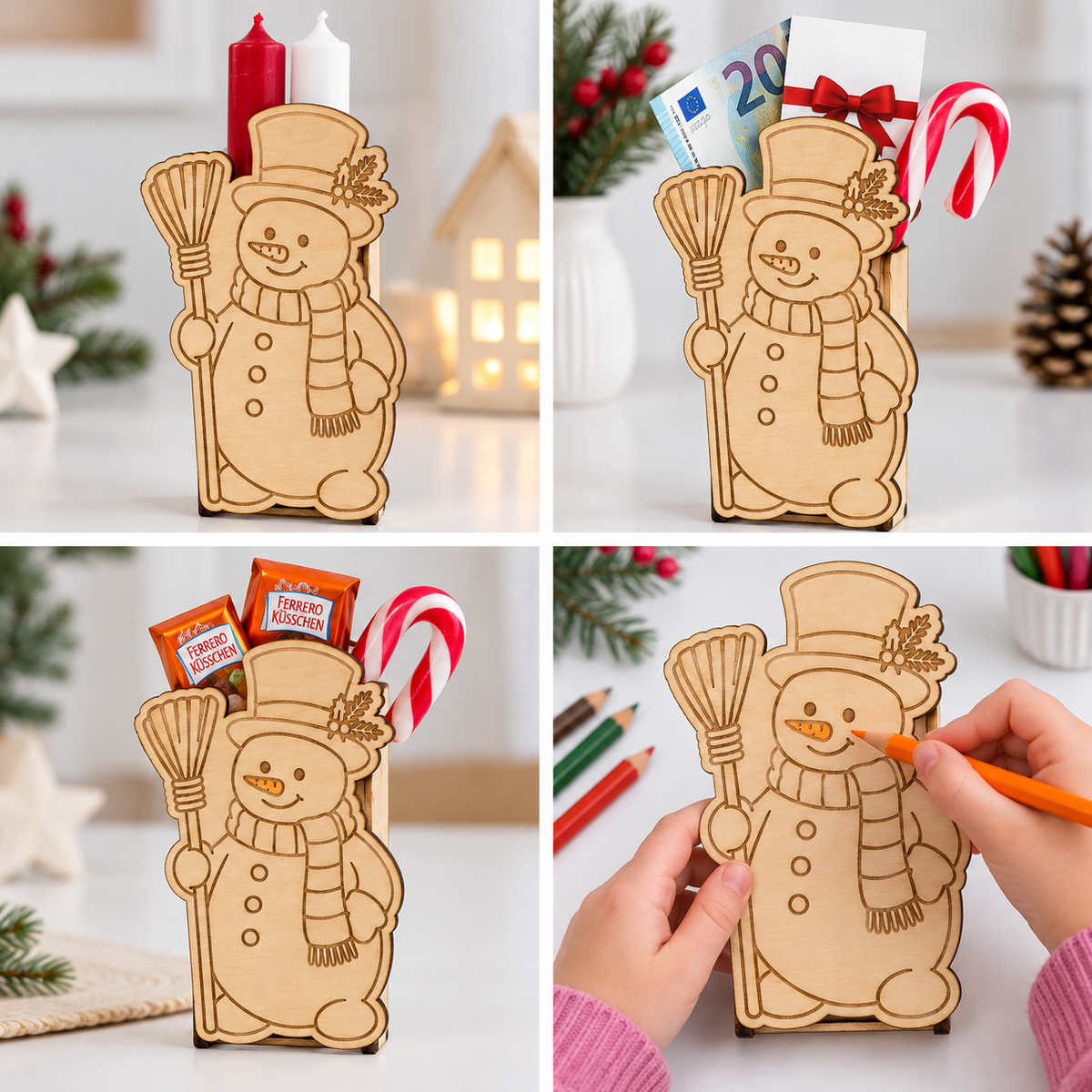 Schneemann Geschenkverpackung aus Holz
