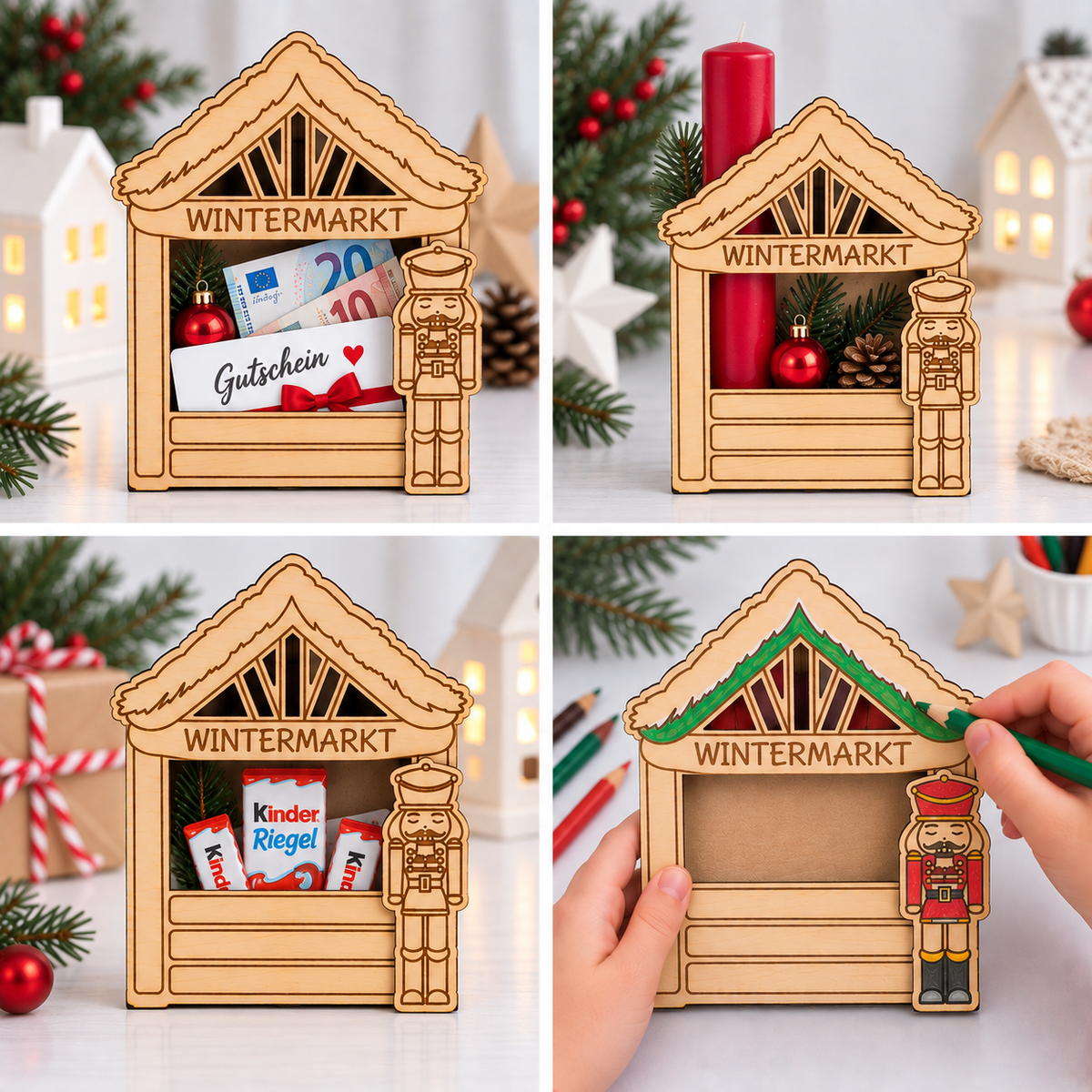 Wintermarkt Geschenkverpackung aus Holz Geldgeschenk