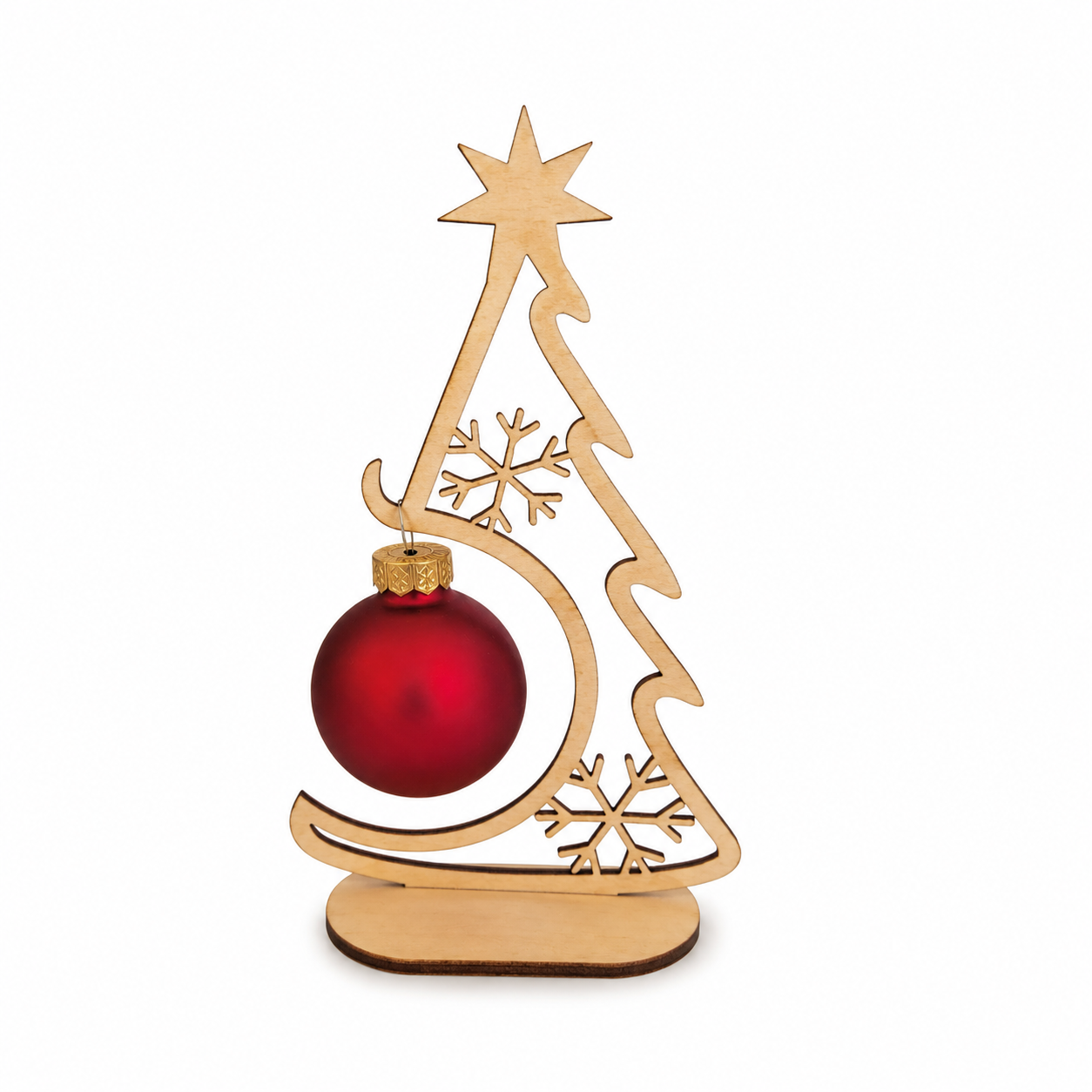 Holz-Tannenbaum mit Schneeflocken – Weihnachtsdeko