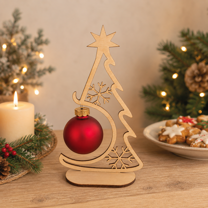 Holz-Tannenbaum mit Schneeflocken – Weihnachtsdeko