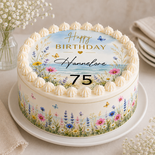 Tortenband Wildblumen mit Hintergrund – essbar, personalisierbar
