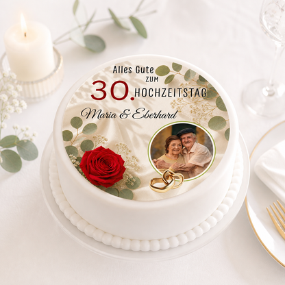 Tortenaufleger Hochzeitstag – personalisiert mit Name & Zahl und Foto