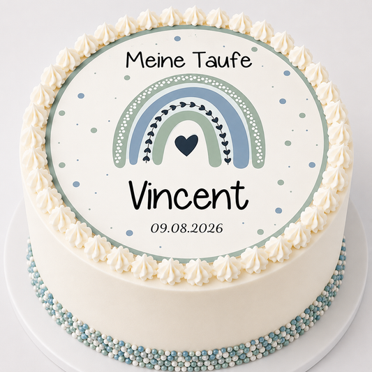 Tortenaufleger Taufe Regenbogen – türkis & mint, personalisiert