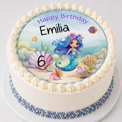 Tortenaufleger Meerjungfrau mit Name & Zahl – Happy Birthday